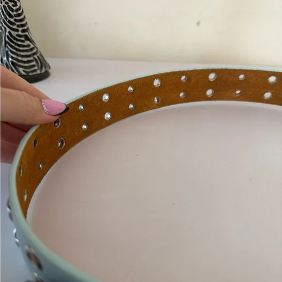 Light Blue Studded Belt Size Small - Picture 4 of 4